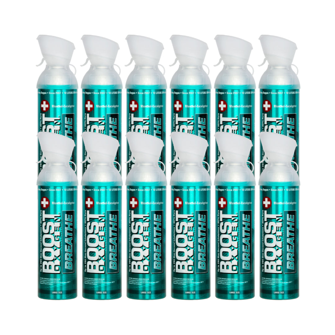 Boost Oxygen Natural Portable 10 Liter Pure Oxygen Canister, Menthol (12 Pack)