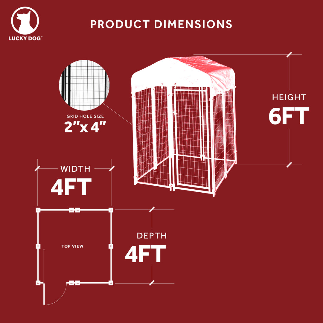 Lucky Dog 4' x 4' x 6' Uptown Welded Wire Outdoor Dog Kennel w/ Waterproof Cover