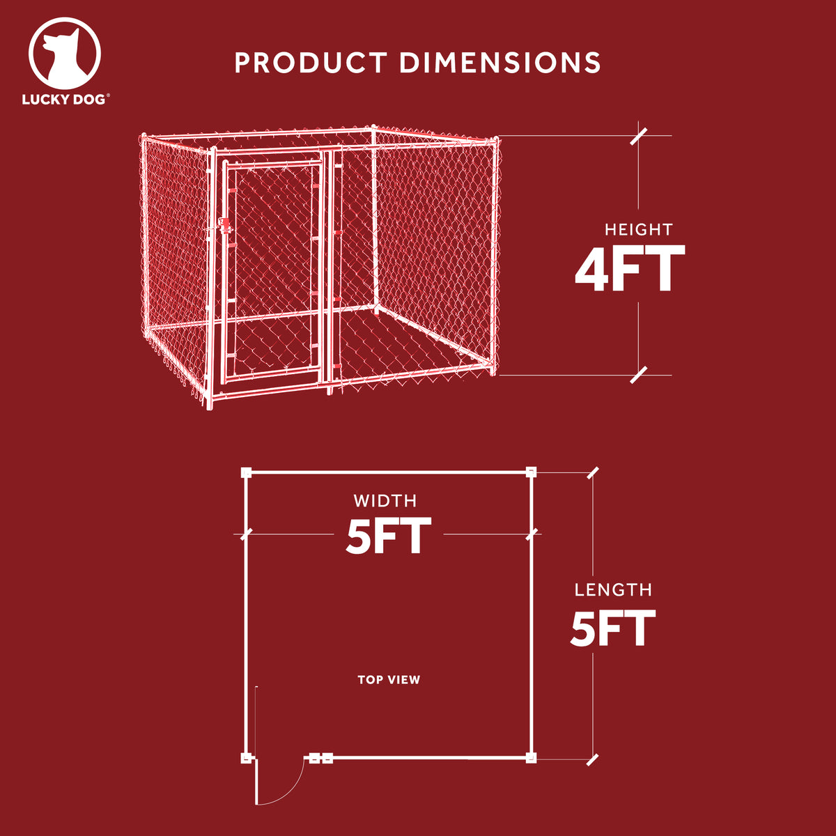 Lucky Dog 5 x 5 x 4 Foot Heavy Duty Outdoor Chain Link Dog Kennel (2 Pack)