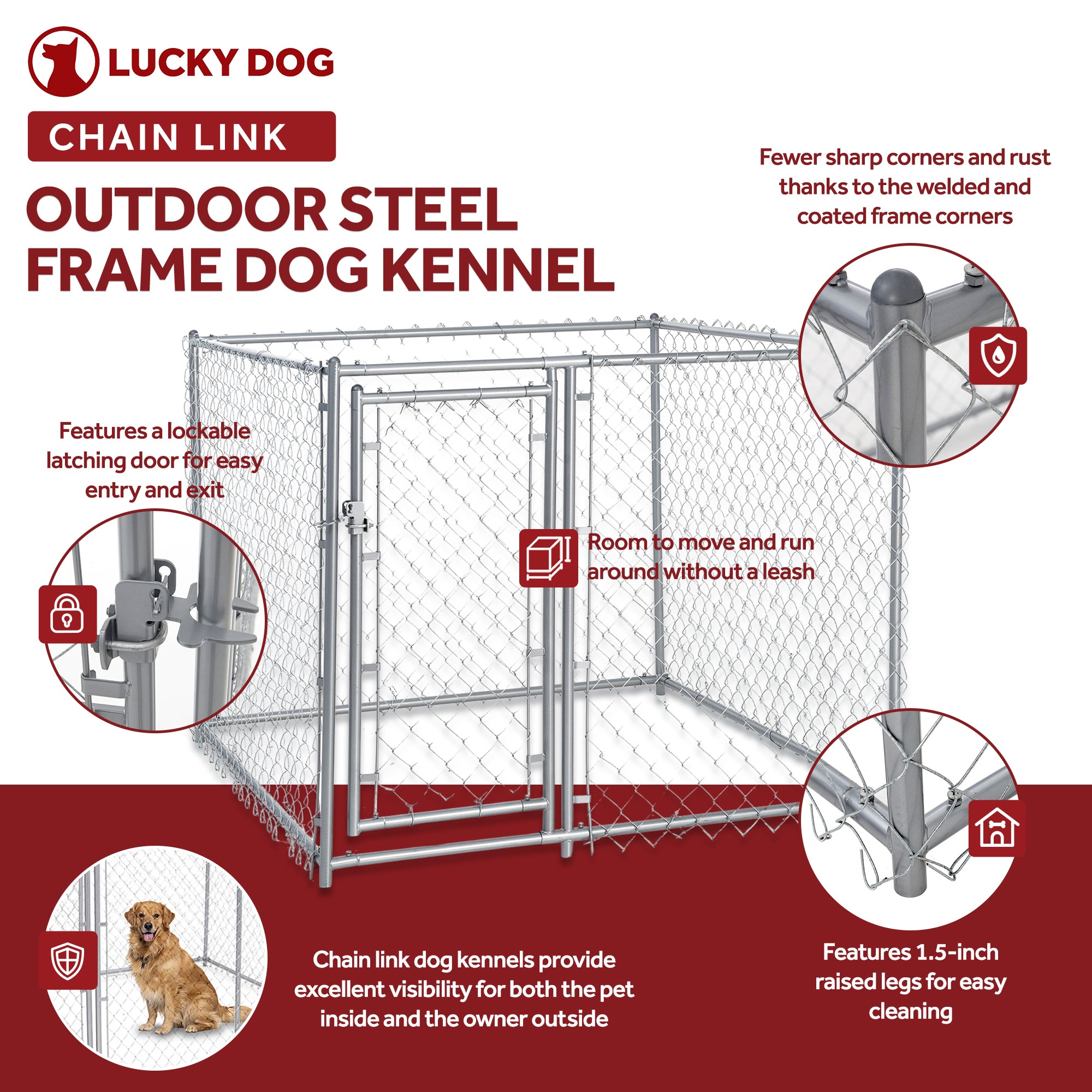 Lucky Dog 5x5x4' Heavy Duty Outdoor Chain Link Dog Kennel Enclosure (Open Box) - VMInnovations