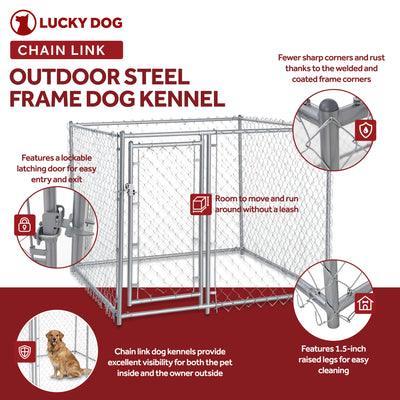 Lucky Dog 5x5x4' Heavy Duty Outdoor Chain Link Dog Kennel Enclosure (Open Box) - VMInnovations