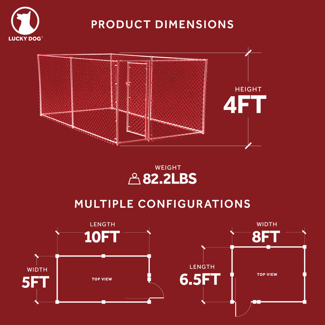 Lucky Dog 10' x 5' x 4' Heavy Duty Steel Outdoor Chain Link Dog Kennel Enclosure