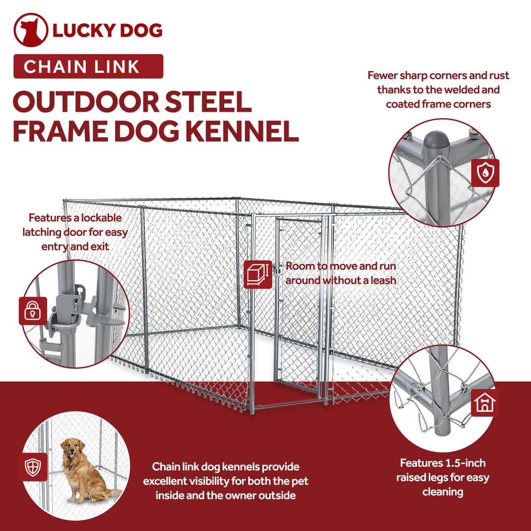 Lucky Dog 10' x 5' x 4' Heavy Duty Steel Outdoor Chain Link Dog Kennel Enclosure