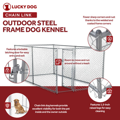 Lucky Dog 10' x 5' x 4' Heavy Duty Steel Outdoor Chain Link Dog Kennel Enclosure - VMInnovations