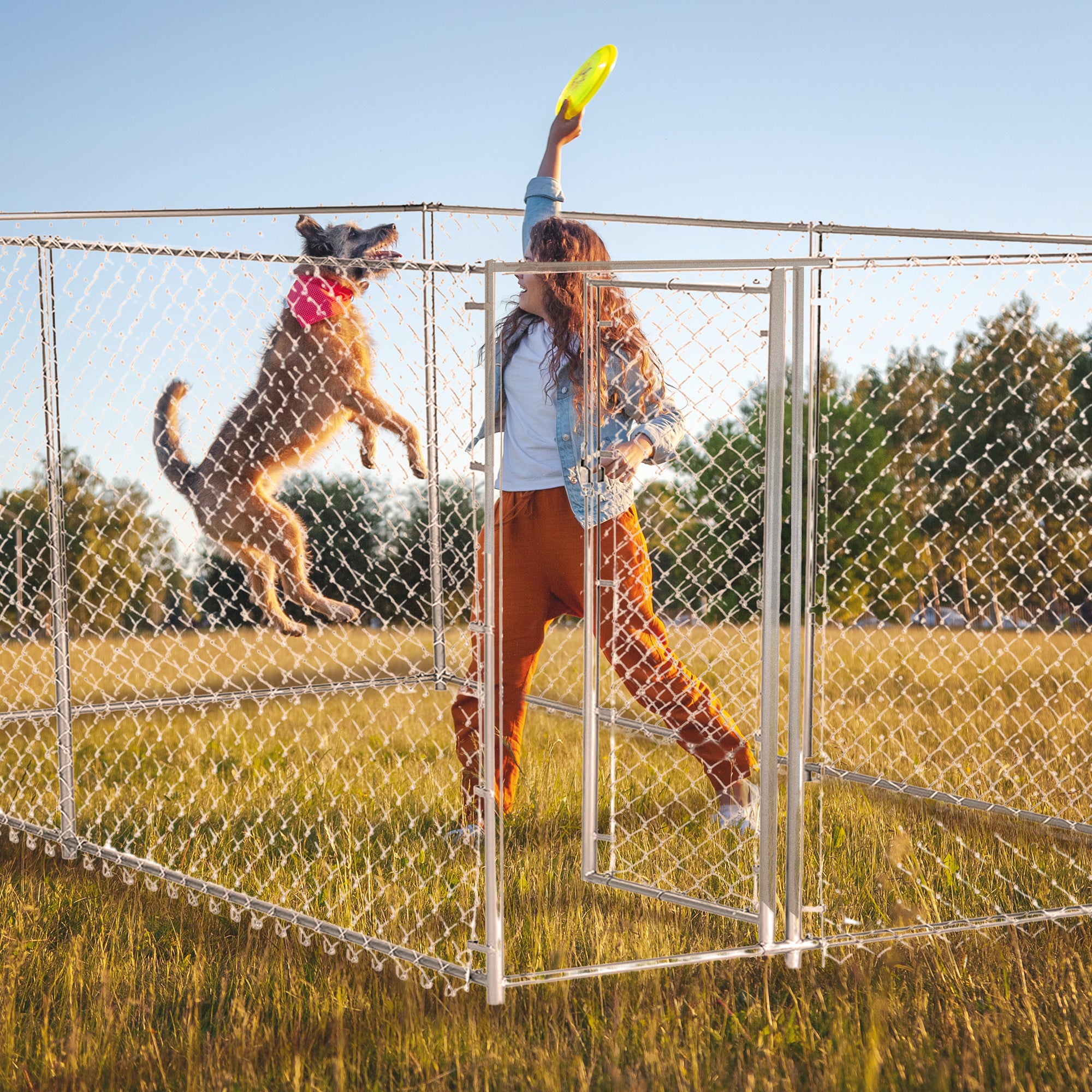 Lucky Dog 10 x 5 x 4 Foot Heavy Duty Outdoor Chain Link Kennel Enclosure (2 Pk)