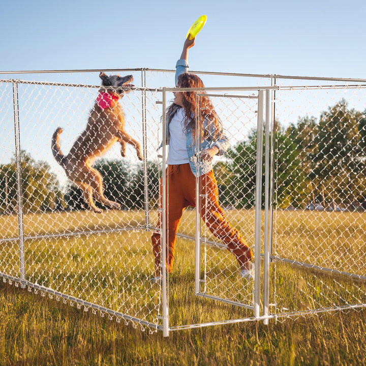Lucky Dog 10 x 5 x 4 Foot Heavy Duty Outdoor Chain Link Kennel Enclosure (2 Pk) - VMInnovations