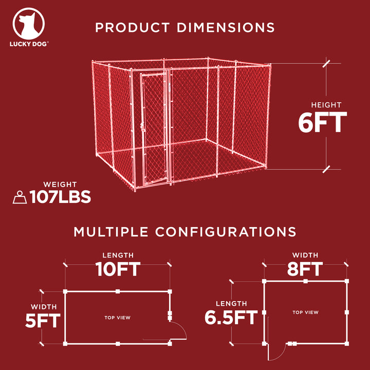 Lucky Dog Adjustable 10' x 5' x 6' Heavy Duty Chain Link Dog Kennel Enclosure