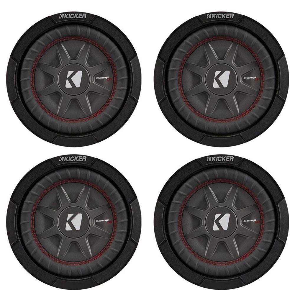 Kicker 8 Inch Dual 600 Watt CompRT 2 Ohm Shallow Slim Car Subwoofer (4 Pack)