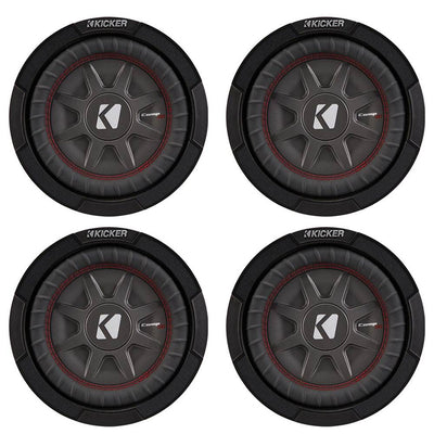 Kicker 8 Inch Dual 600 Watt CompRT 2 Ohm Shallow Slim Car Subwoofer (4 Pack)