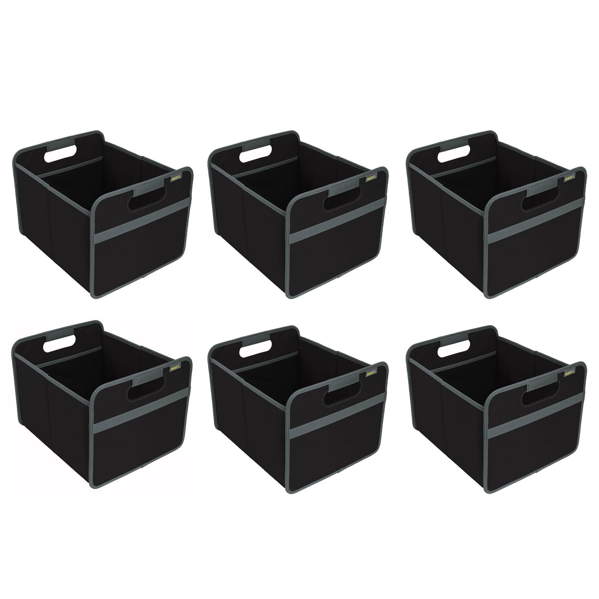 Meori Classic Collection 6.5 Gallon Medium Foldable Storage Box, Black (6 Pack)