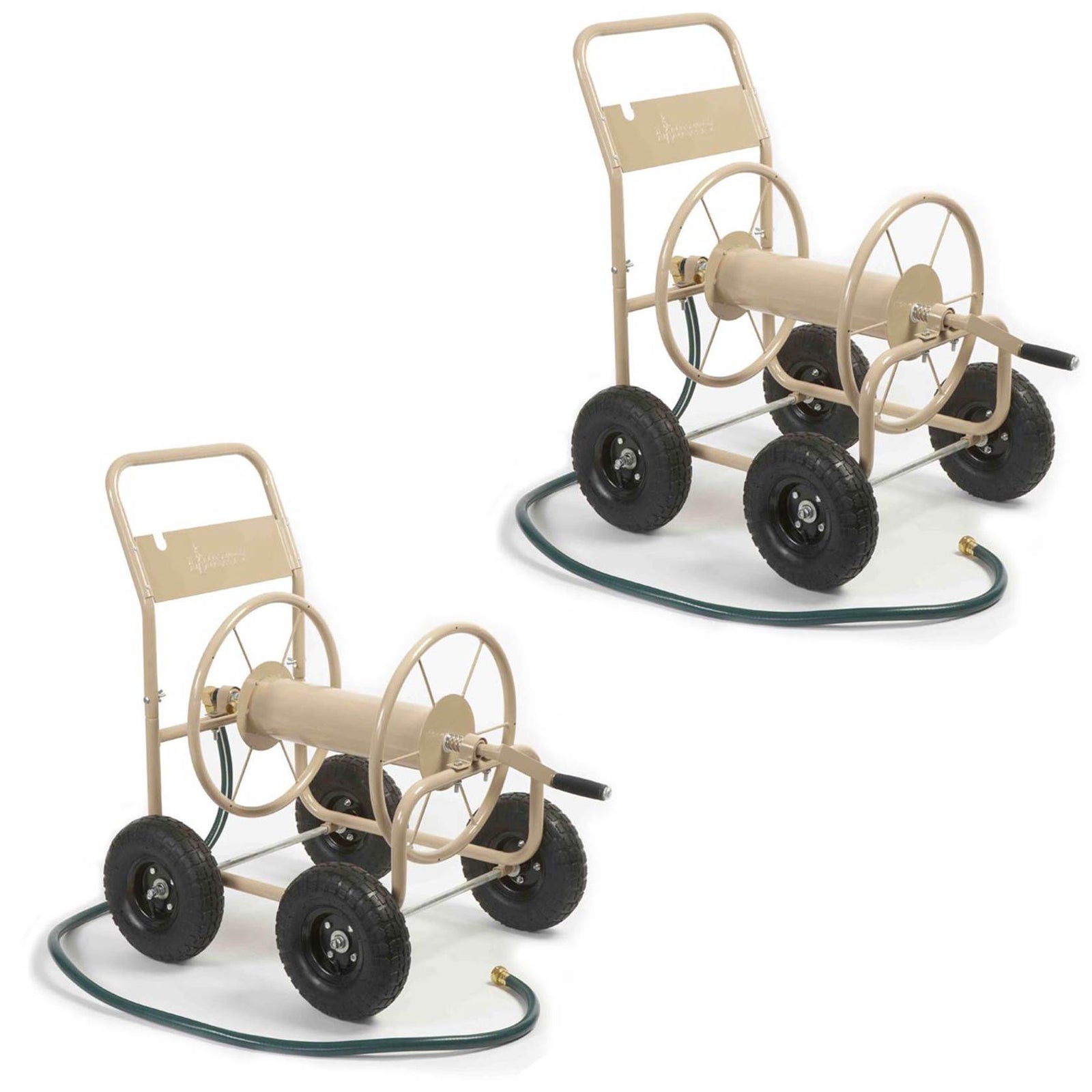 Liberty Garden 4 Wheel Pneumatic Tire Steel Frame Water Hose Reel Cart (2 Pack) - VMInnovations