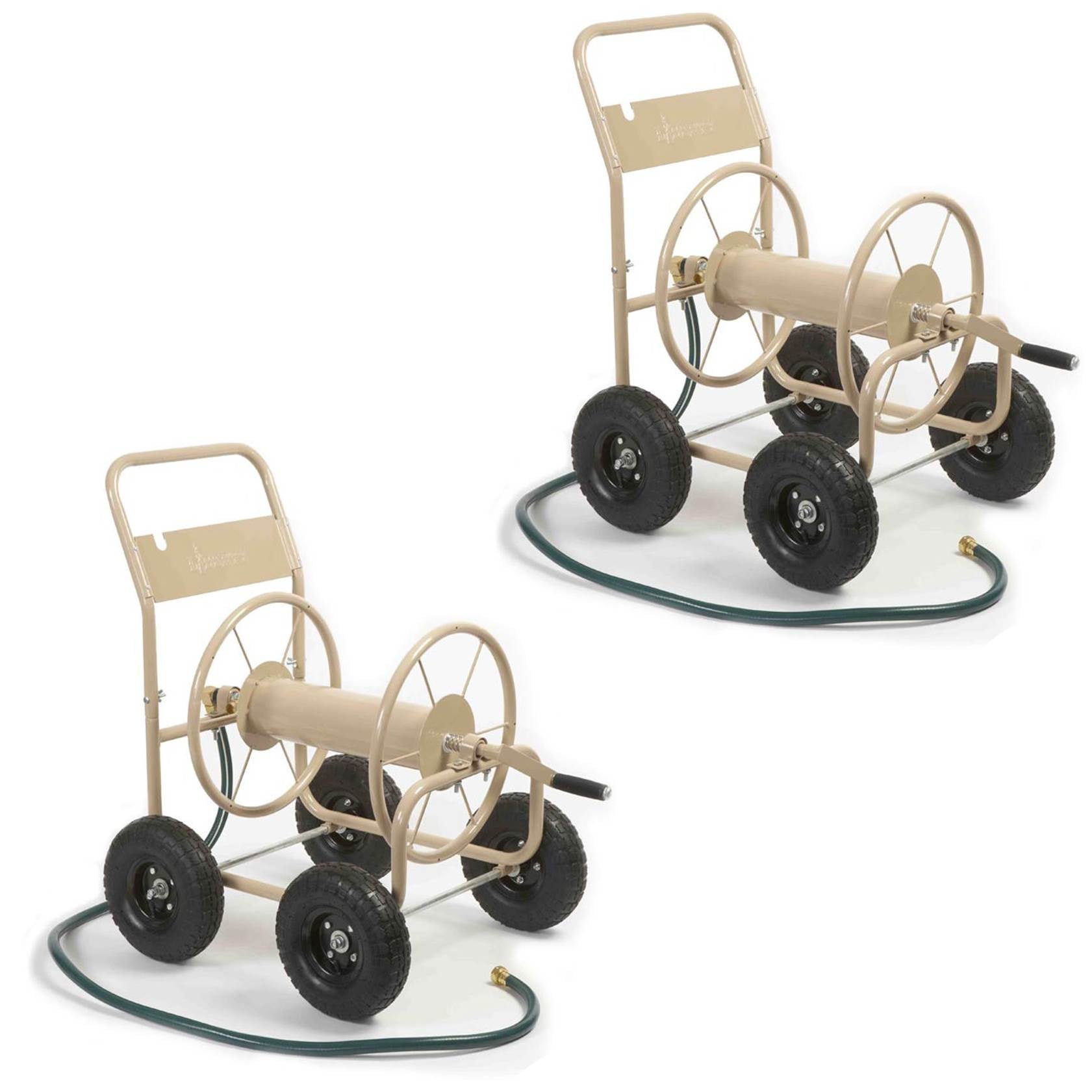 Liberty Garden 4 Wheel Pneumatic Tire Steel Frame Water Hose Reel Cart (2 Pack) - VMInnovations