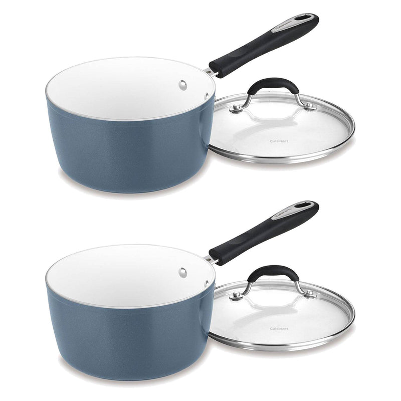 Cuisinart 3 Qt Oven and Microwave Safe Aluminum Saucepan w/ Glass Cover (2 Pack)