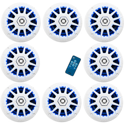 BOSS Audio MRGB65 6.5" 200W Boat Marine RGB LED Light Speakers, White (8 Pack)