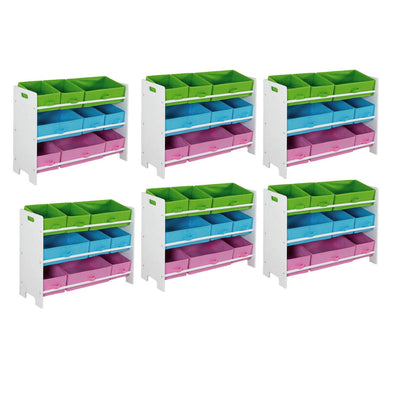Home Basics Kid Furniture Storage Organization Shelf with 9 Bins, White (6 Pack) - VMInnovations