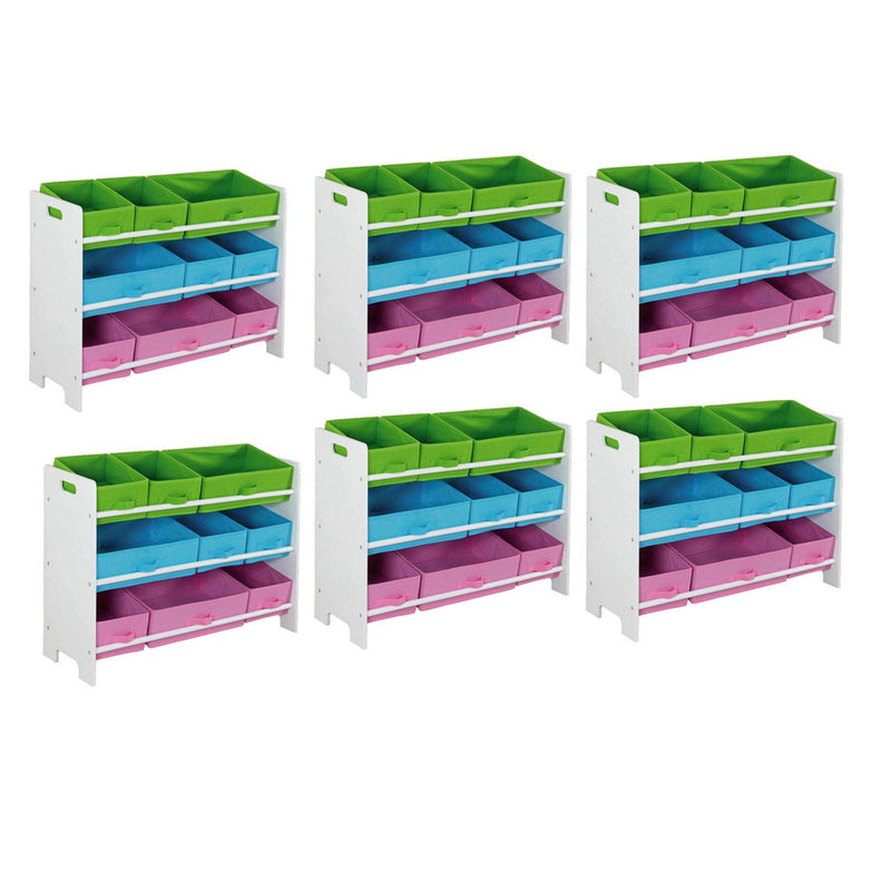 Home Basics Kid Furniture Storage Organization Shelf with 9 Bins, White (6 Pack)