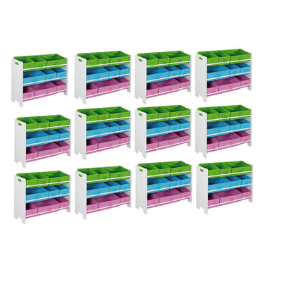 Home Basics Kid Furniture Storage Organization Shelf w/ 9 Bins, White (12 Pack)