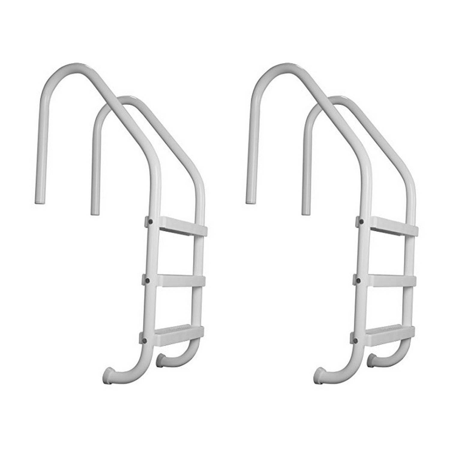 Saftron 3 Step High Impact Polymer Finish Inground Pool Ladder, White (2 Pack) - VMInnovations