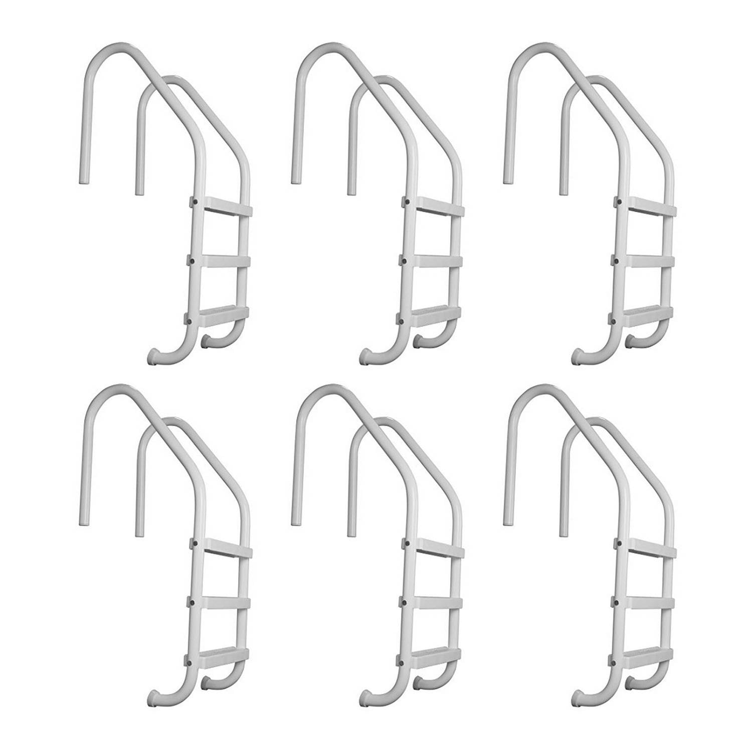 Saftron 3 Step High Impact Polymer Finish Inground Pool Ladder, White (6 Pack)