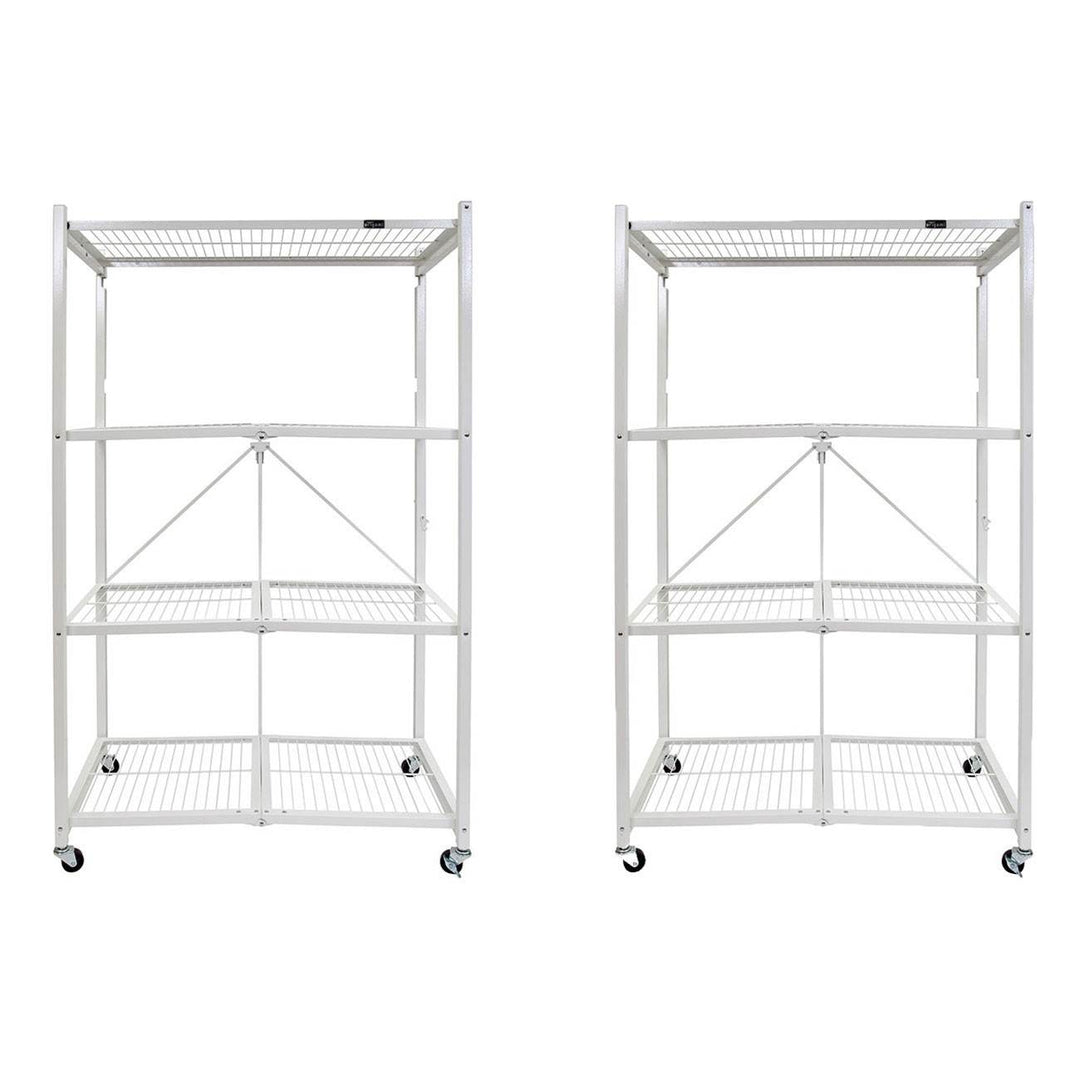 Origami 4 Tier Heavy Duty Multi Purpose Storage Rack w/ Wheels, White (2 Pack)