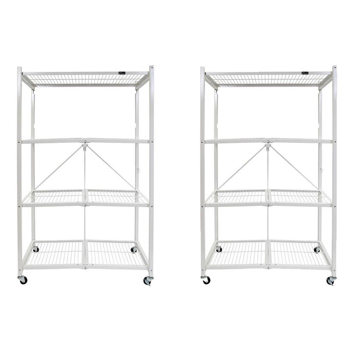 Origami 4 Tier Heavy Duty Multi Purpose Storage Rack w/ Wheels, White (2 Pack)