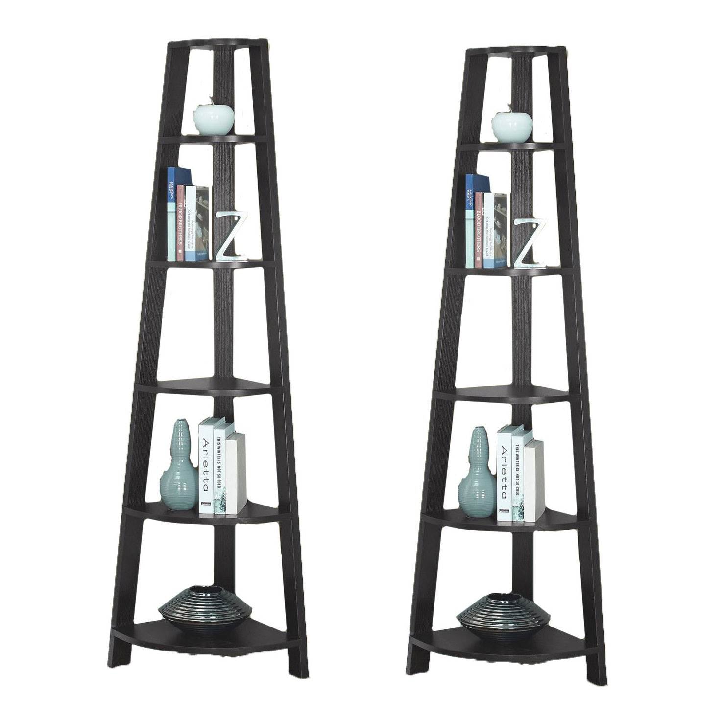 Monarch Specialtie 72 Inch Tall Cappuccino Corner Accent Bookcase (2 Pack)