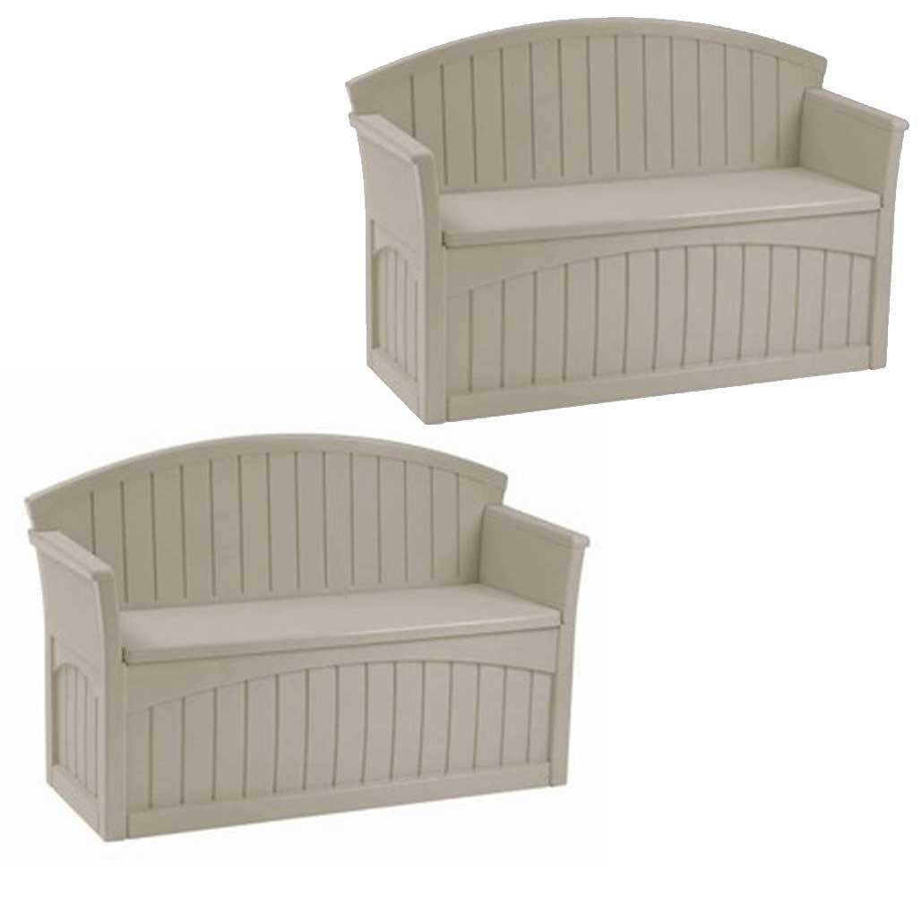 Suncast 50 Gallon Patio Bench Large Outdoor Durable Resin Storage Box (2 Pack)