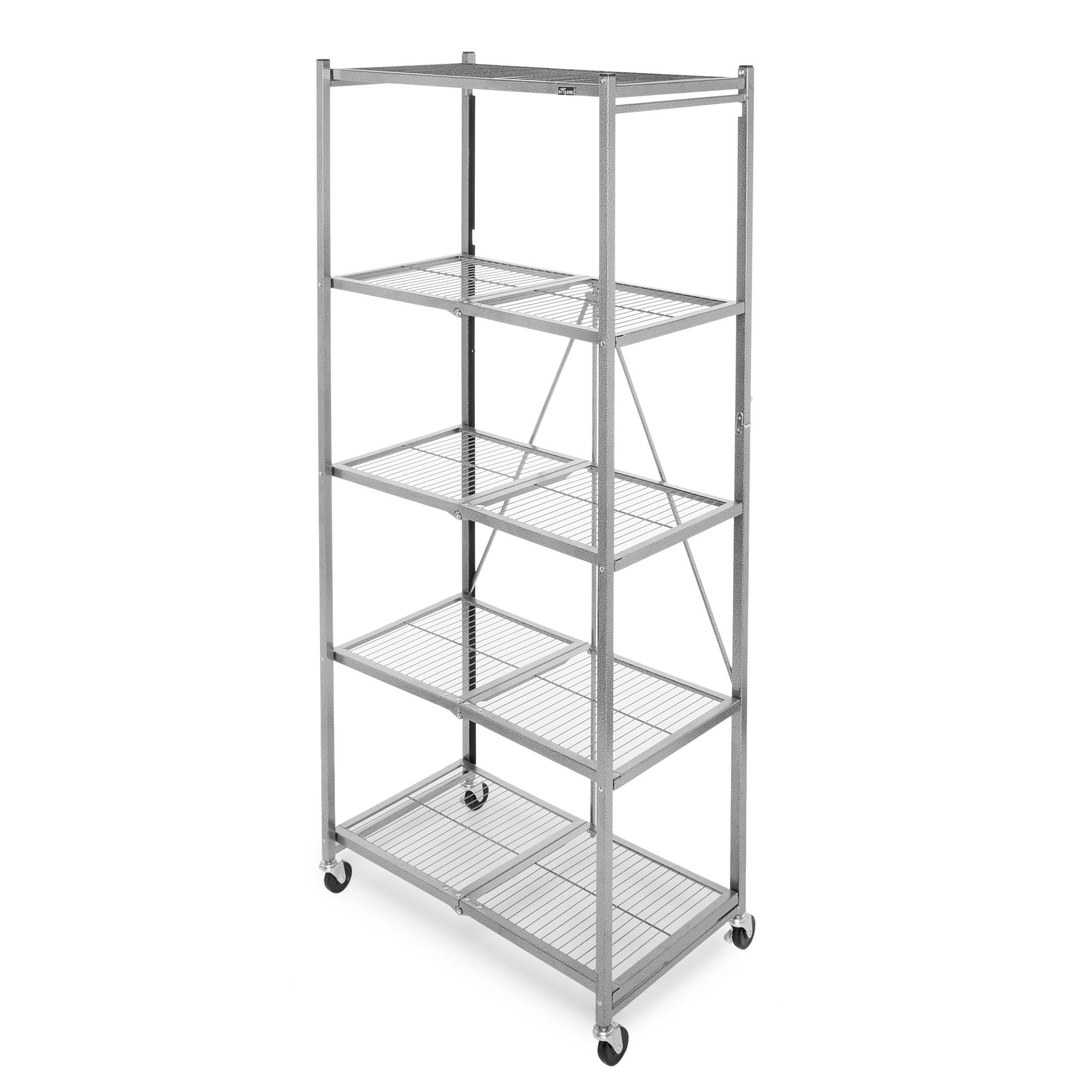 Origami 81 x 36 x 18in Wheeled 5 Tier Folding Steel Shelving, Pewter (Open Box)