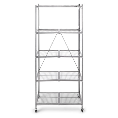 Origami 81 x 36 x 18in Wheeled 5 Tier Folding Steel Shelving, Pewter (Open Box)