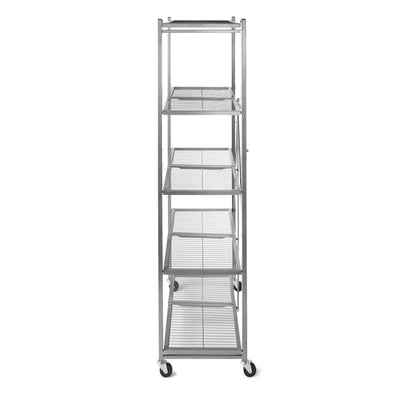 Origami 81 x 36 x 18in Wheeled 5 Tier Folding Steel Shelving, Pewter (Open Box)