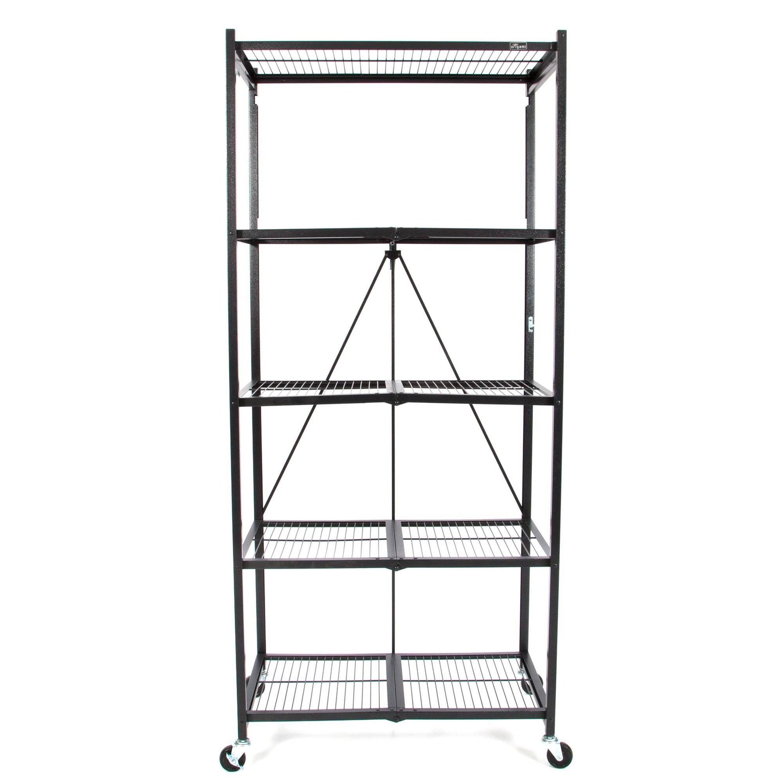 Origami Large Wheeled 5-Shelf Folding Steel Wire Shelving, Black (21"x36"x78") - VMInnovations