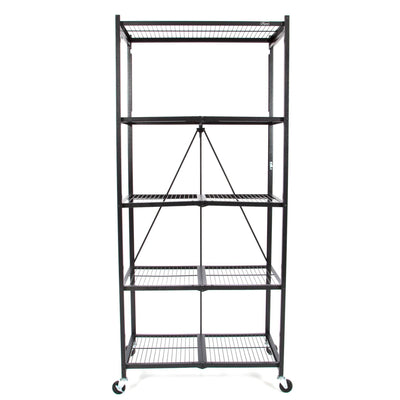 Origami Large Wheeled 5-Shelf Folding Steel Wire Shelving, Black (Used)