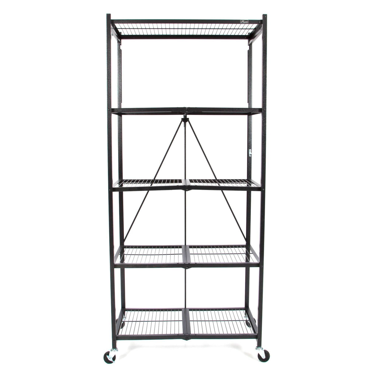 Origami Large Wheeled 5-Shelf Folding Steel Wire Shelving, Black (Open Box)