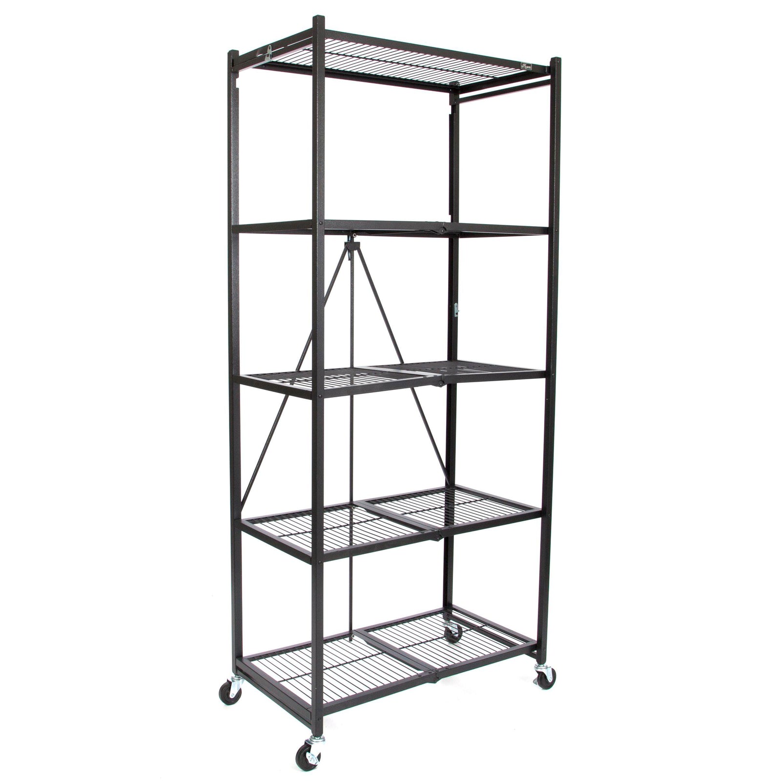 Origami Large Wheeled 5-Shelf Folding Steel Wire Shelving, Black (21"x36"x78") - VMInnovations