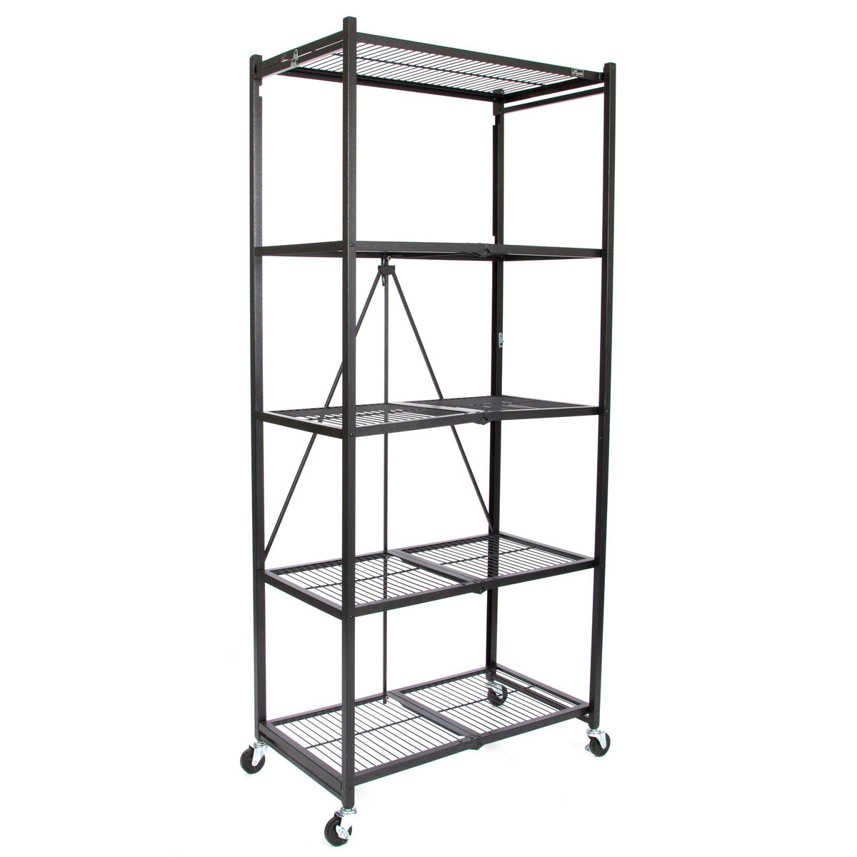 Origami Large Wheeled 5-Shelf Folding Steel Wire Shelving, Black (Open Box)