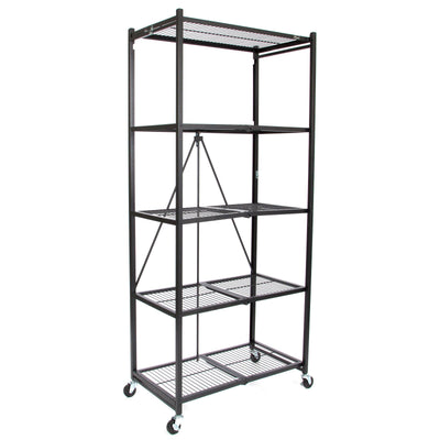 Origami Large Wheeled 5-Shelf Folding Steel Wire Shelving, Black (Open Box)