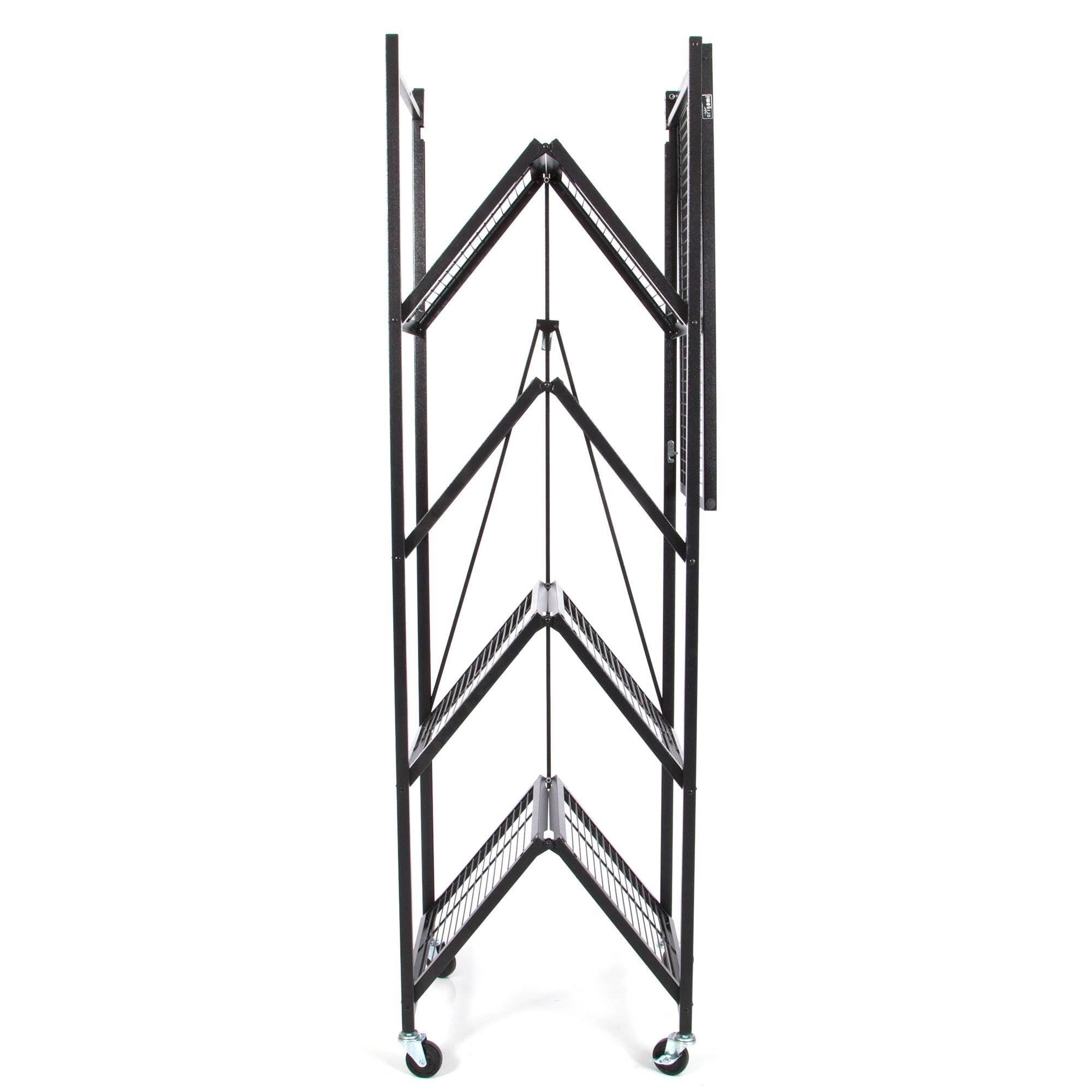 Origami Large Wheeled 5-Shelf Folding Steel Wire Shelving, Black (Open Box)
