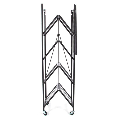 Origami Large Wheeled 5-Shelf Folding Steel Wire Shelving, Black (Open Box)