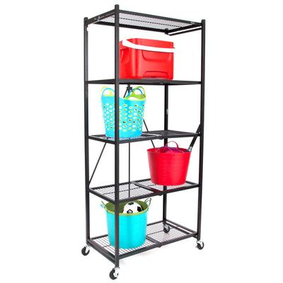 Origami Large Wheeled 5-Shelf Folding Steel Wire Shelving, Black (Open Box)