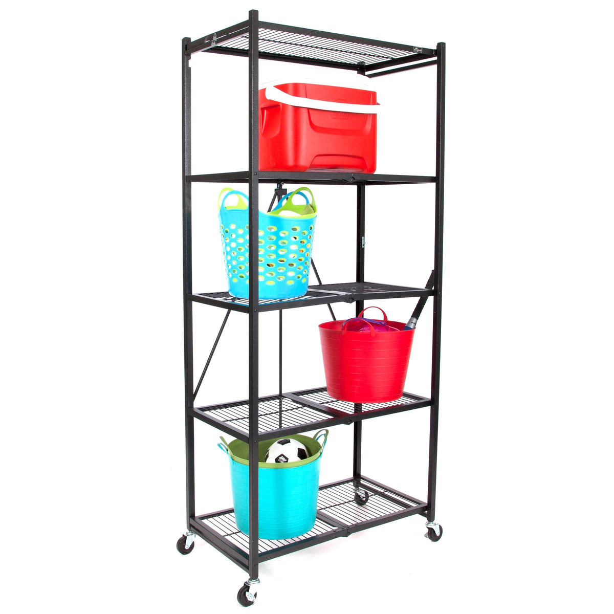 Origami Large Wheeled 5-Shelf Folding Steel Wire Shelving, Black (Used)