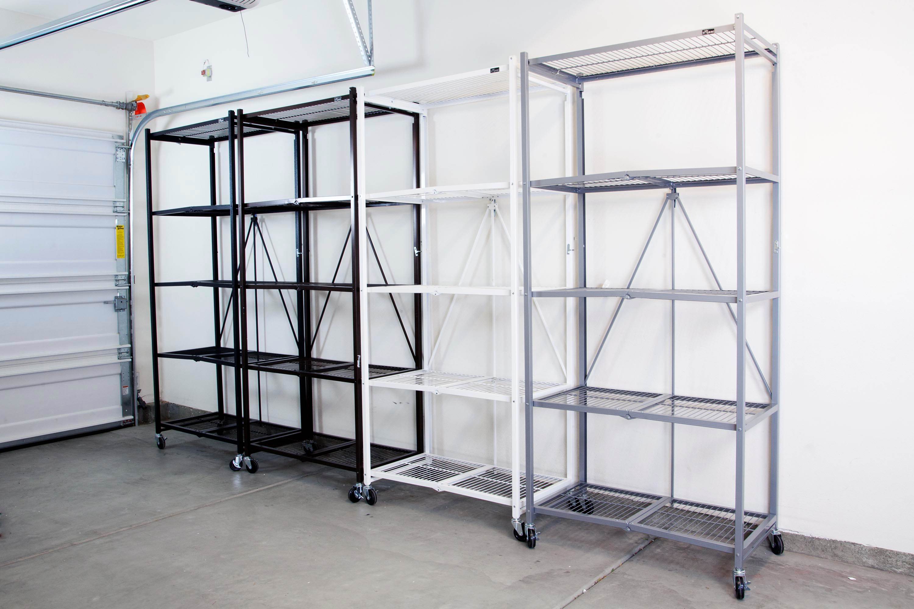 Origami Large Wheeled 5-Shelf Folding Steel Wire Shelving, Black (Open Box)