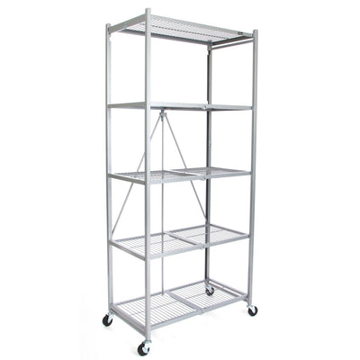 Origami Large Wheeled 5-Shelf Folding Steel Wire Shelving (21"x36"x78") (Used)