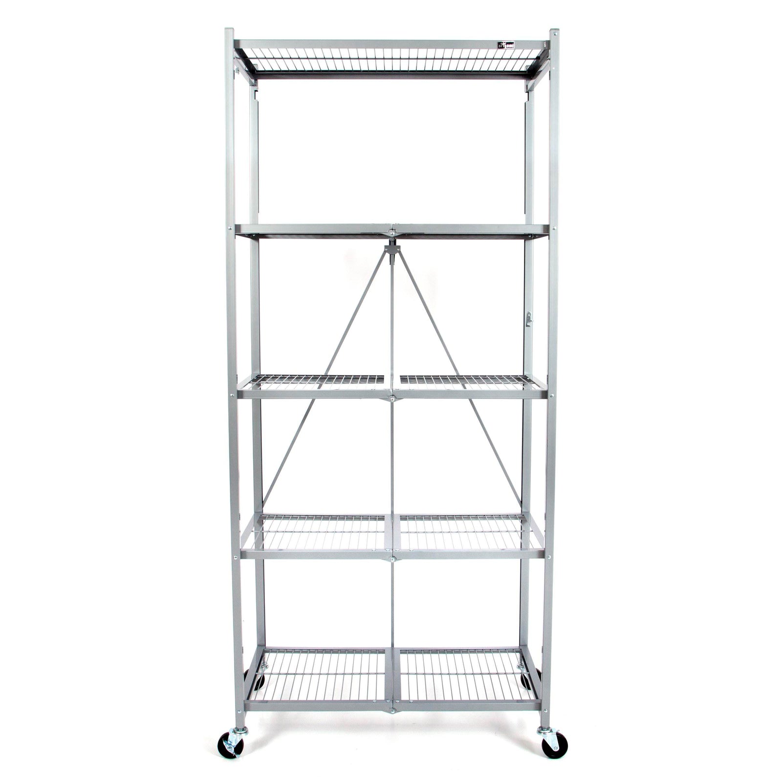 Origami Large Wheeled 5-Shelf Folding Steel Wire Shelving Platinum (21"x36"x78") - VMInnovations