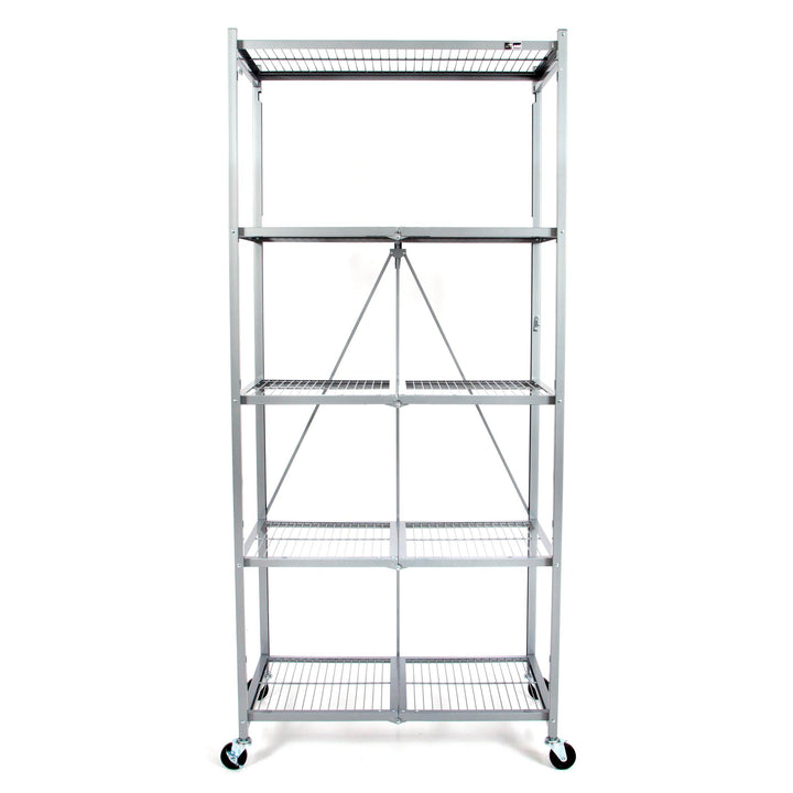 Origami Large Wheeled 5-Shelf Folding Steel Wire Shelving Platinum (21"x36"x78")