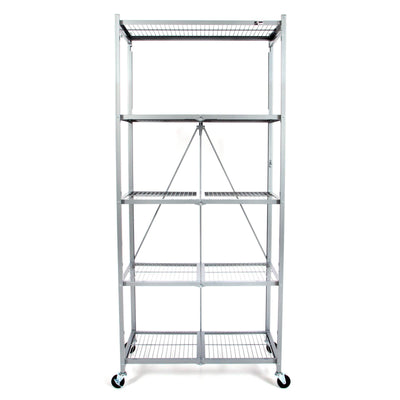 Origami Large Wheeled 5-Shelf Folding Steel Wire Shelving (21"x36"x78") (Used)