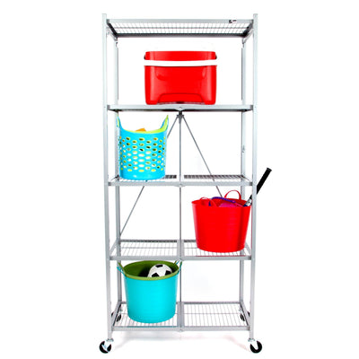 Origami Large Wheeled 5-Shelf Folding Steel Wire Shelving Platinum (Open Box)
