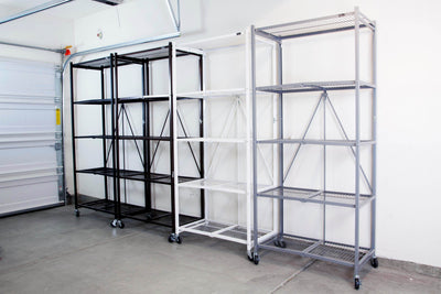 Origami Large Wheeled 5-Shelf Folding Steel Wire Shelving (21"x36"x78") (Used)