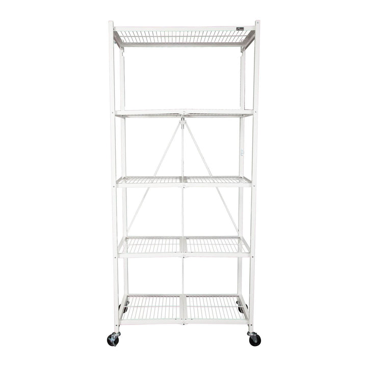 Origami Large Wheeled 5-Shelf Folding Steel Wire Shelving, White (21"x36"x78")