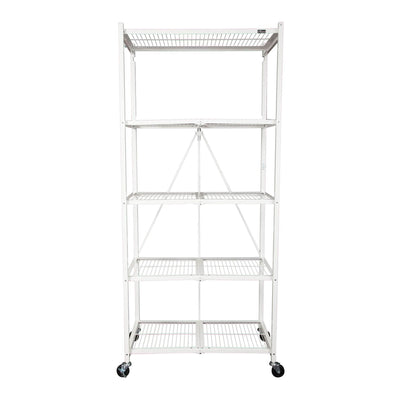 Origami Large Wheeled 5-Shelf Folding Steel Wire Shelving, White (Used)