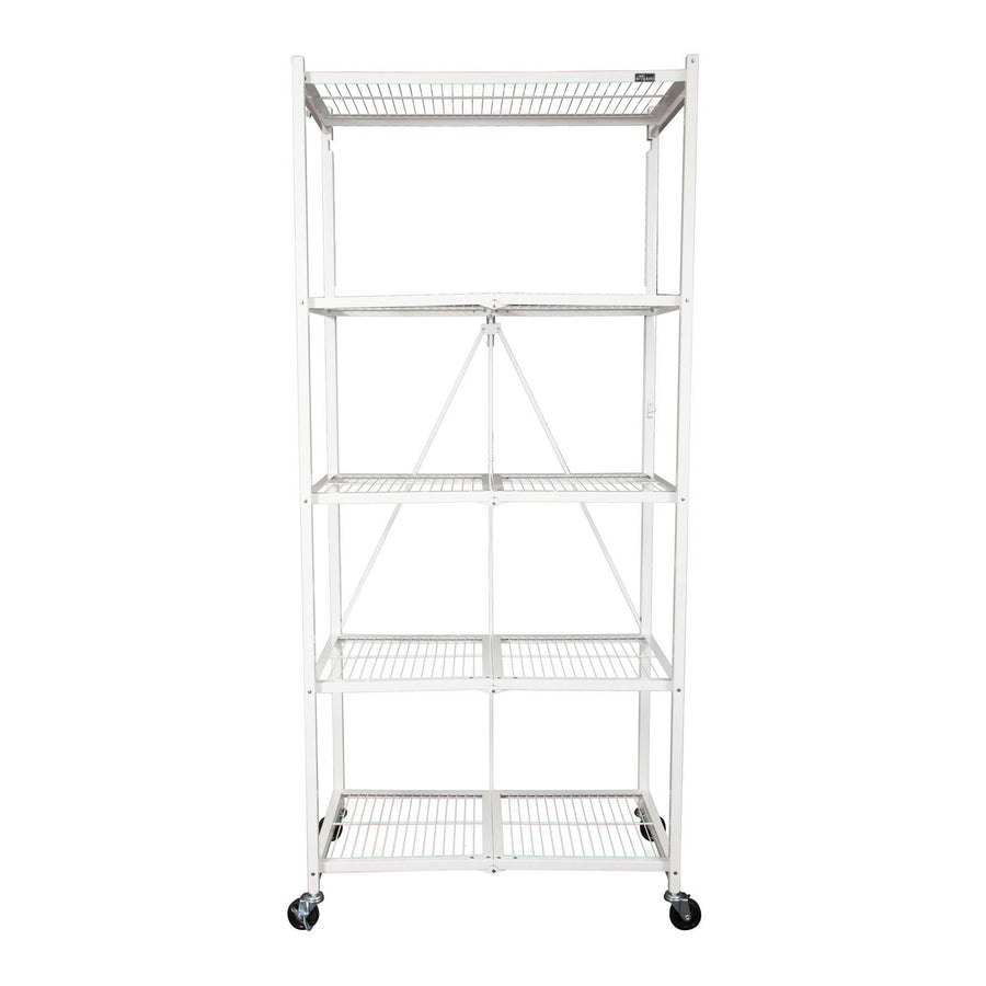 Origami Large Wheeled 5-Shelf Folding Steel Wire Shelving, White (21"x36"x78") - VMInnovations